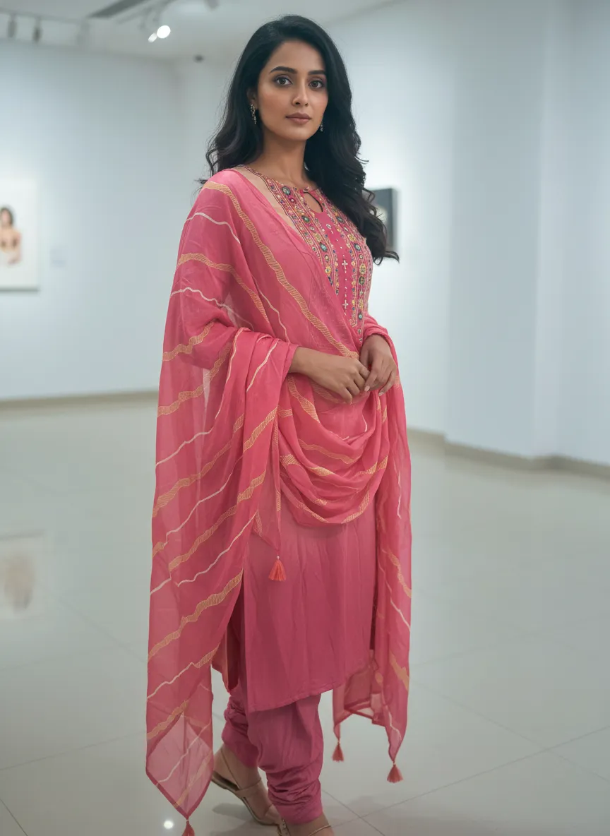 Women's Baby Pink  Natural Crape Floral Printed Kurti and Trouser with Printed Dupatta