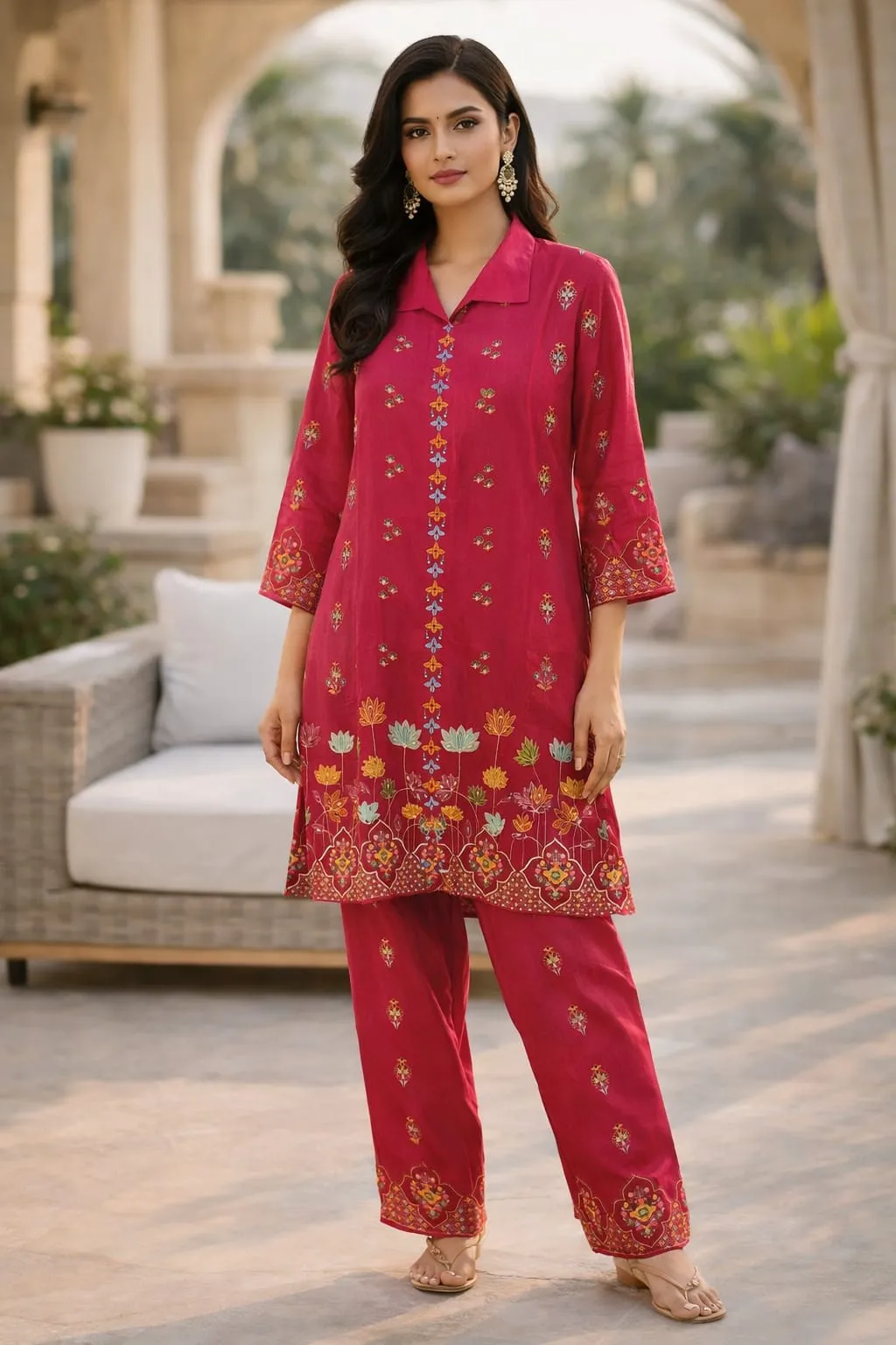 Women's Pink Natural Crape Floral Printed Co-Ords set