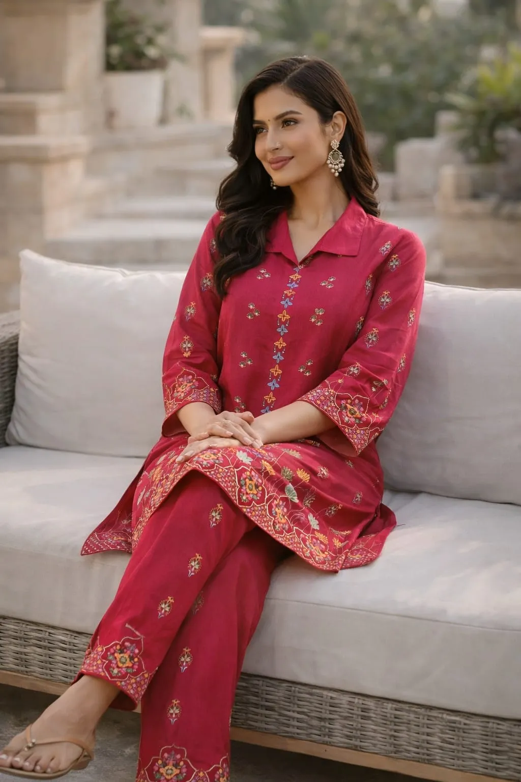 Women's Pink Natural Crape Floral Printed Co-Ords set