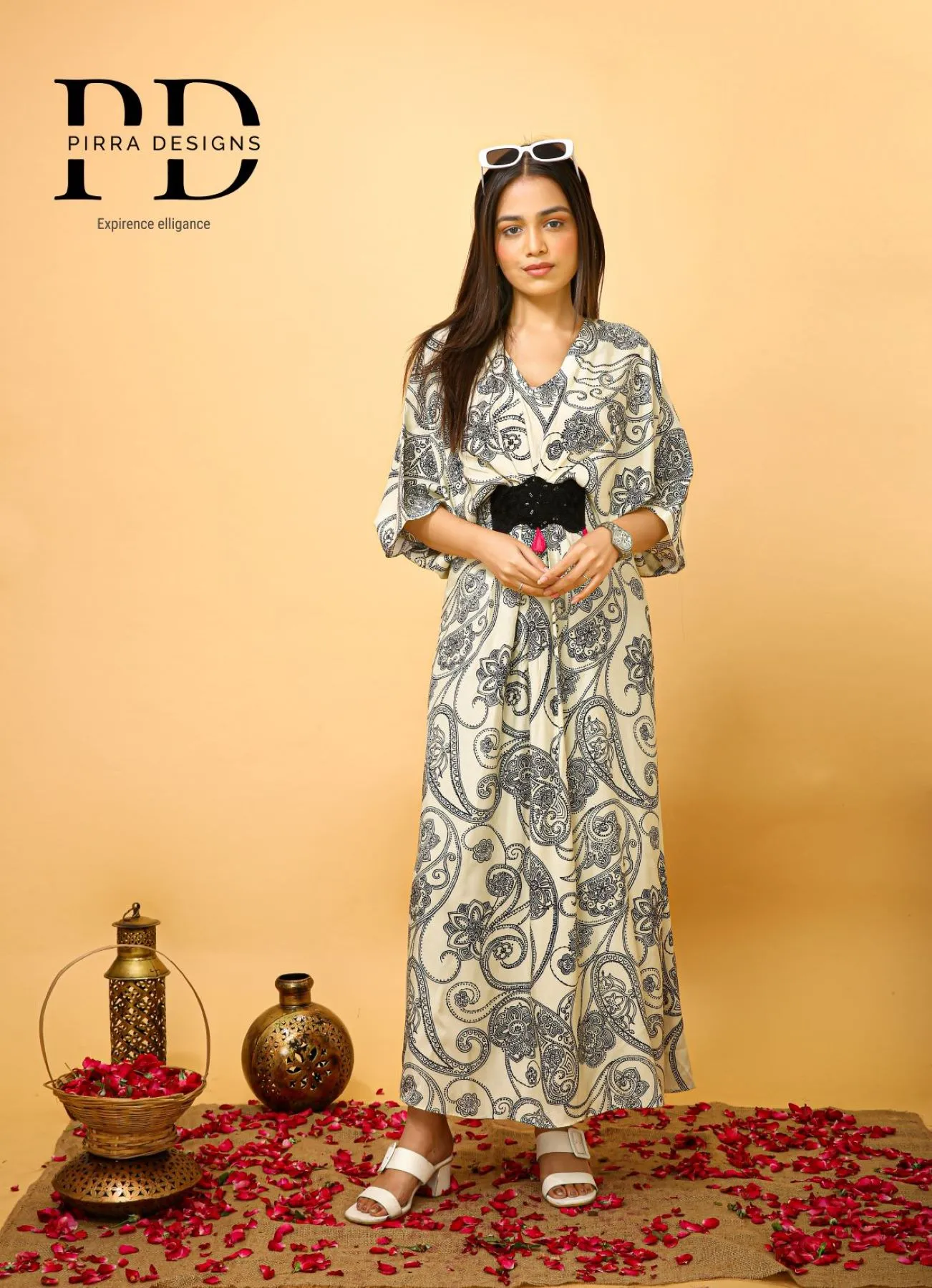 Women's OffWhite  Celina floral Printed Kafftan style Dress