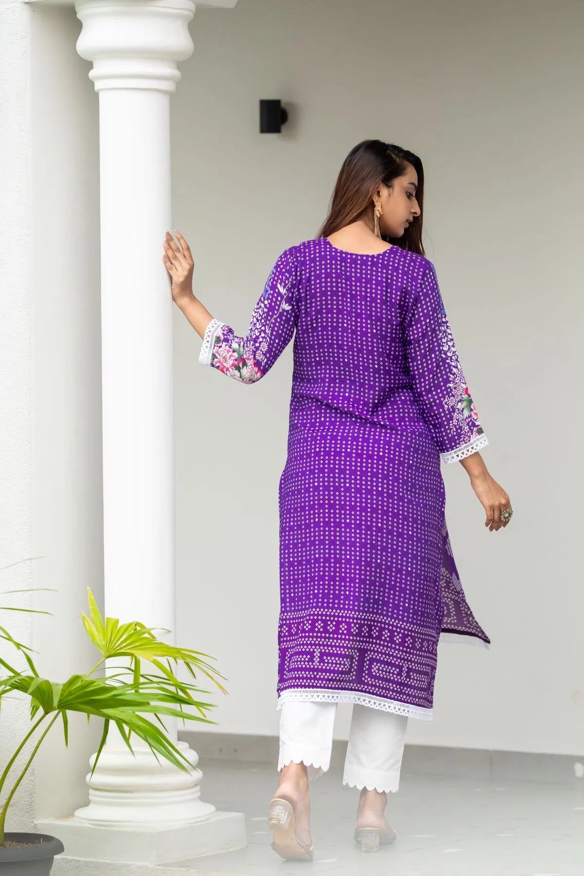 Women's Purple Musline floral Printed Top Kurta