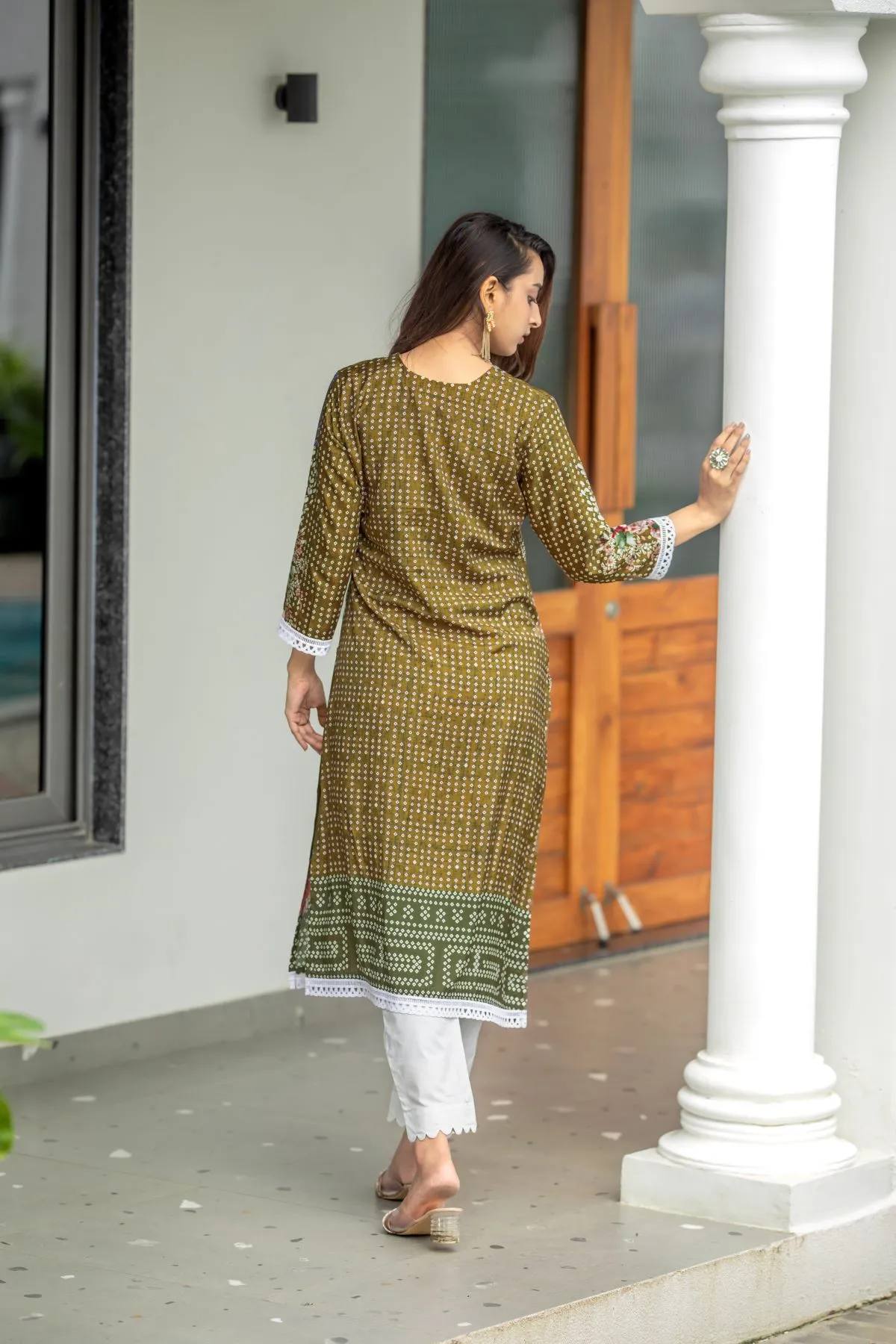 Women's Olive Green Musline floral Printed Top Kurta