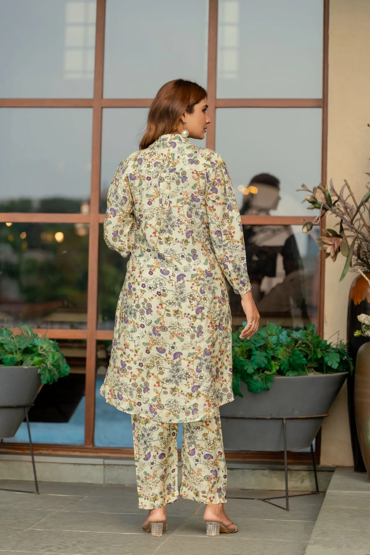 Women's Off White  Floral Printed Top and  Printed Musline Kurta set