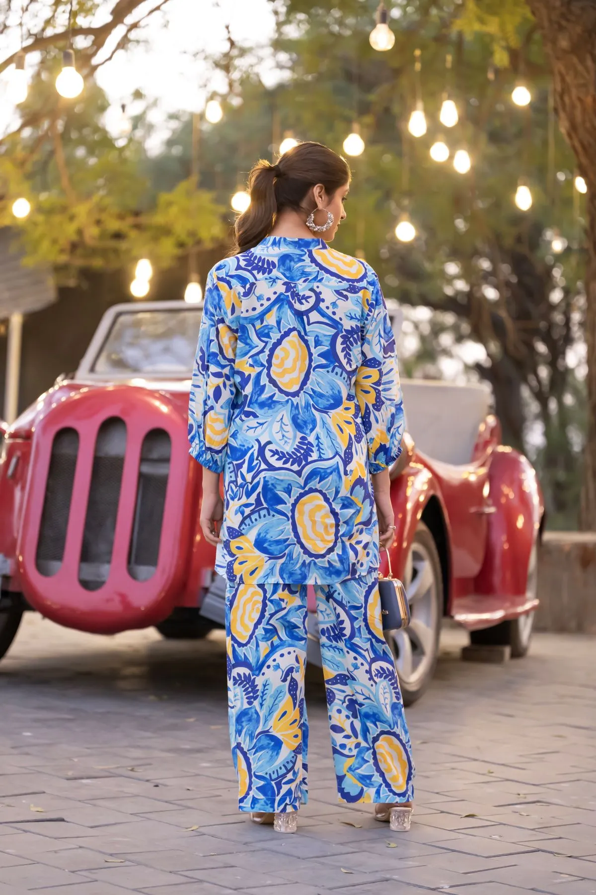 Women's Sky Blue Floral Printed Top  and  Printed Trouser Cotton Co-ord set