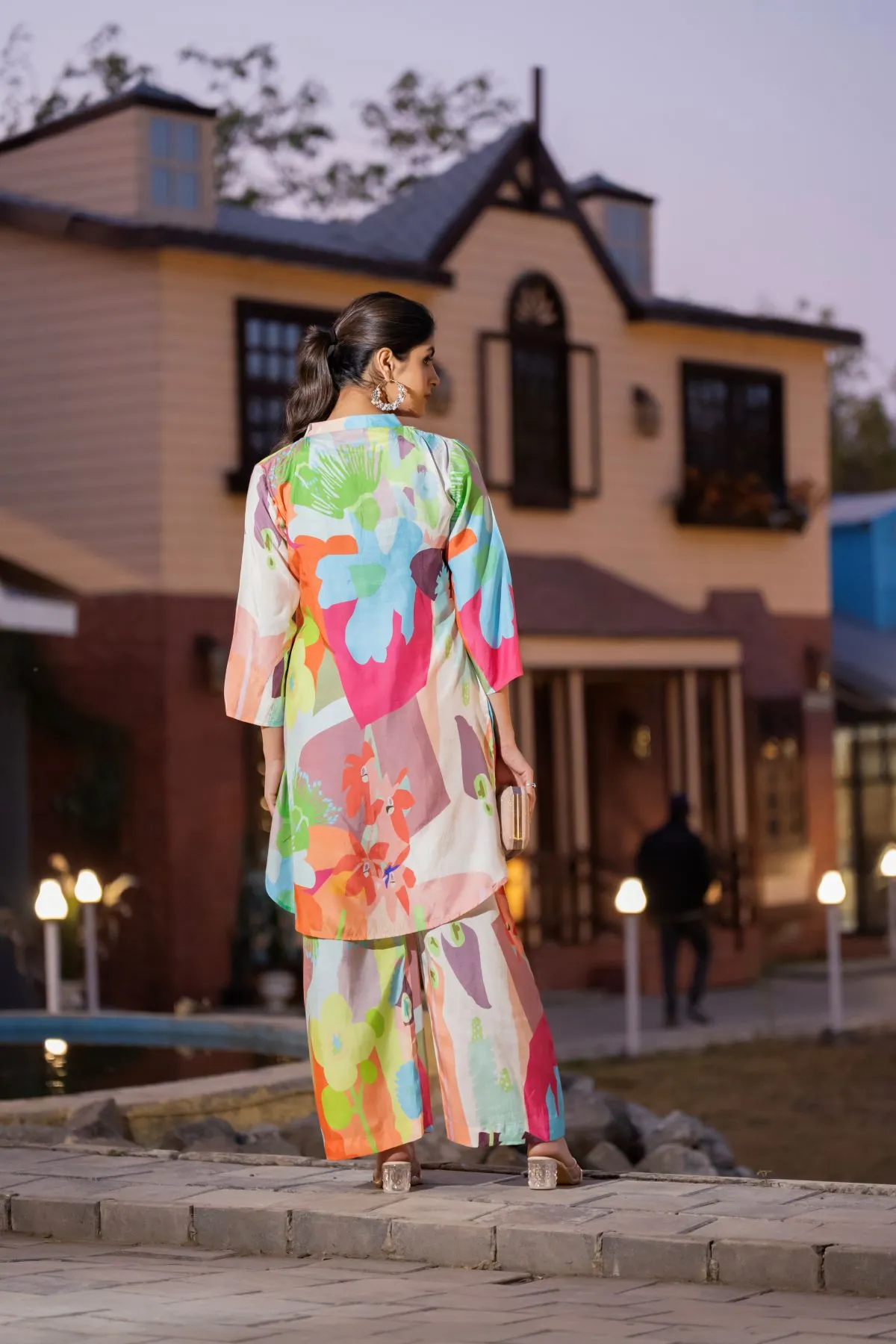 Women's Peach Abstract Printed Top  and  Printed Trouser Cotton Co-ord set