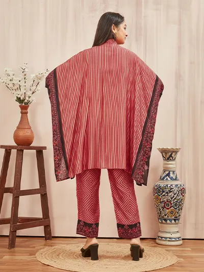 Women's Rani Pink Ethnic Printed Chanderi Kafftan Syle Co-ord set