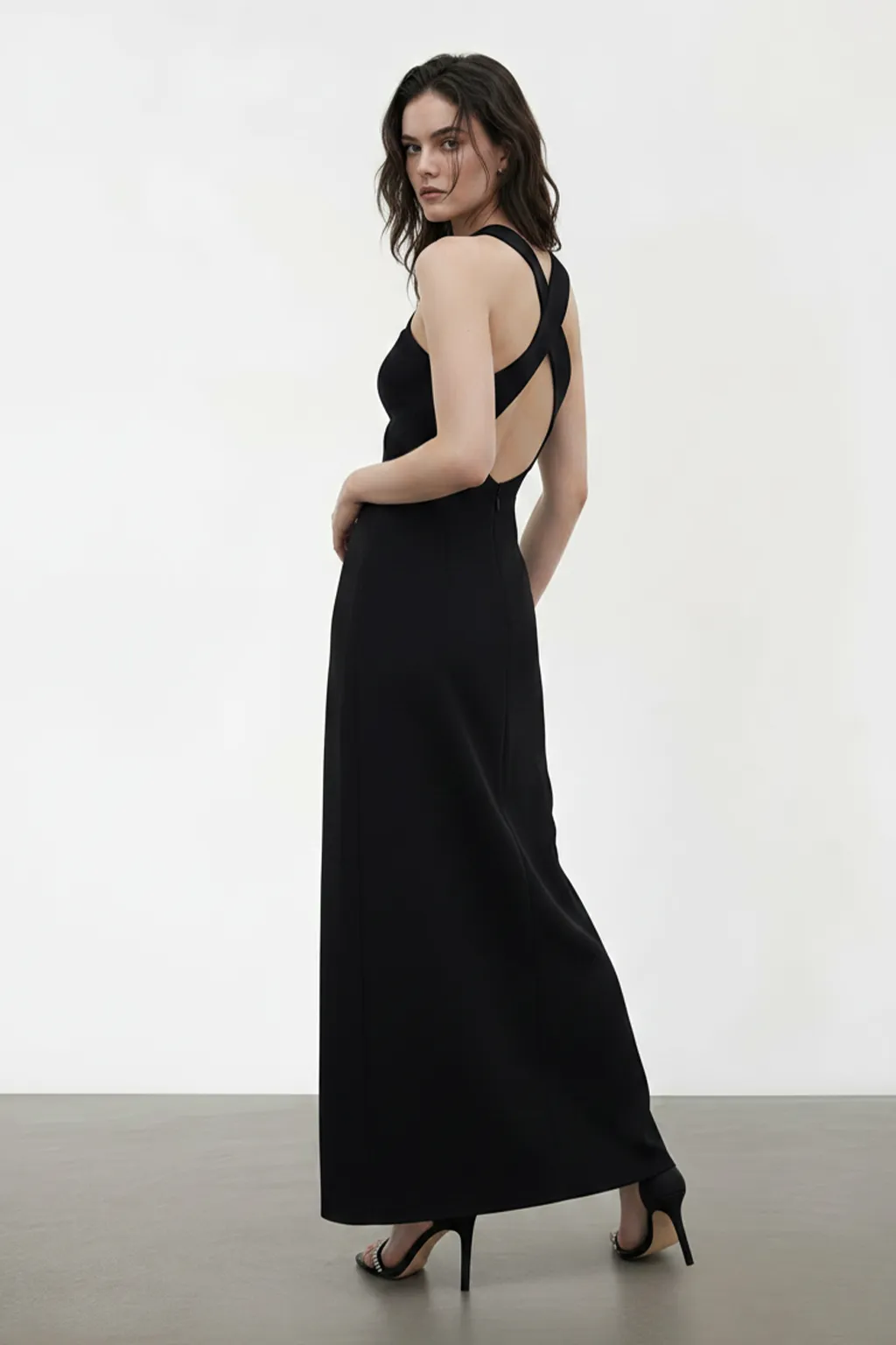 Asymmetric Halter Maxi Gown with High Slit