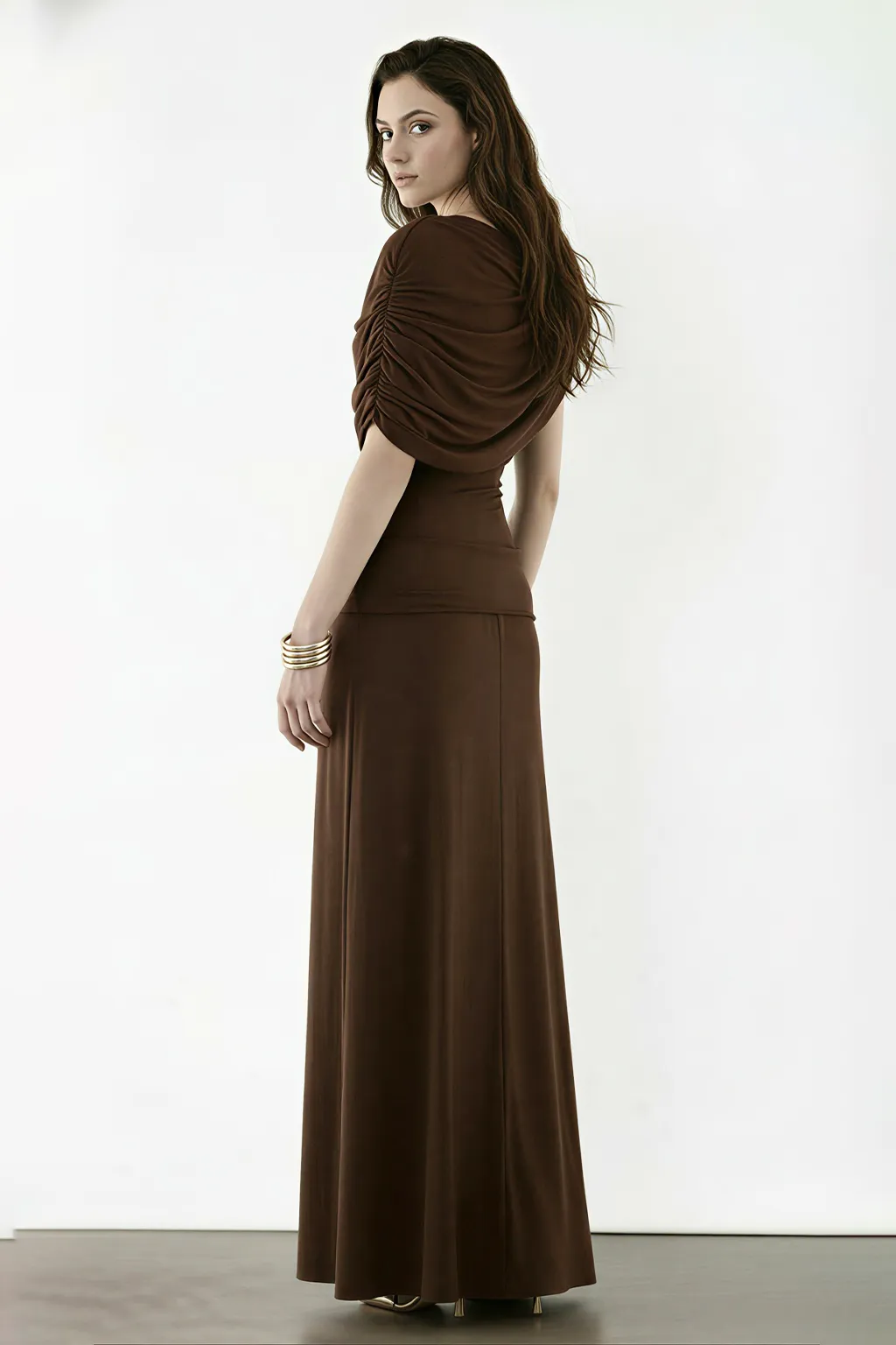 Draped One-Shoulder Evening Gown with Sculpted Waist