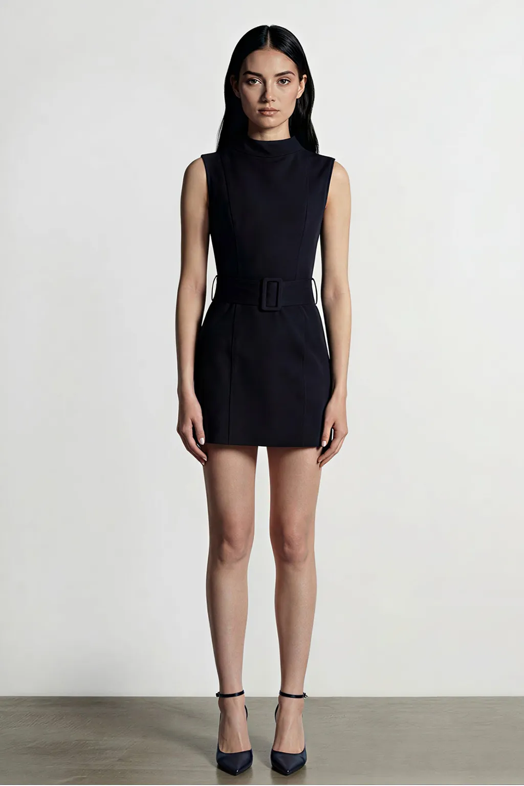 Elegant Sleeveless Belted Mini Dress