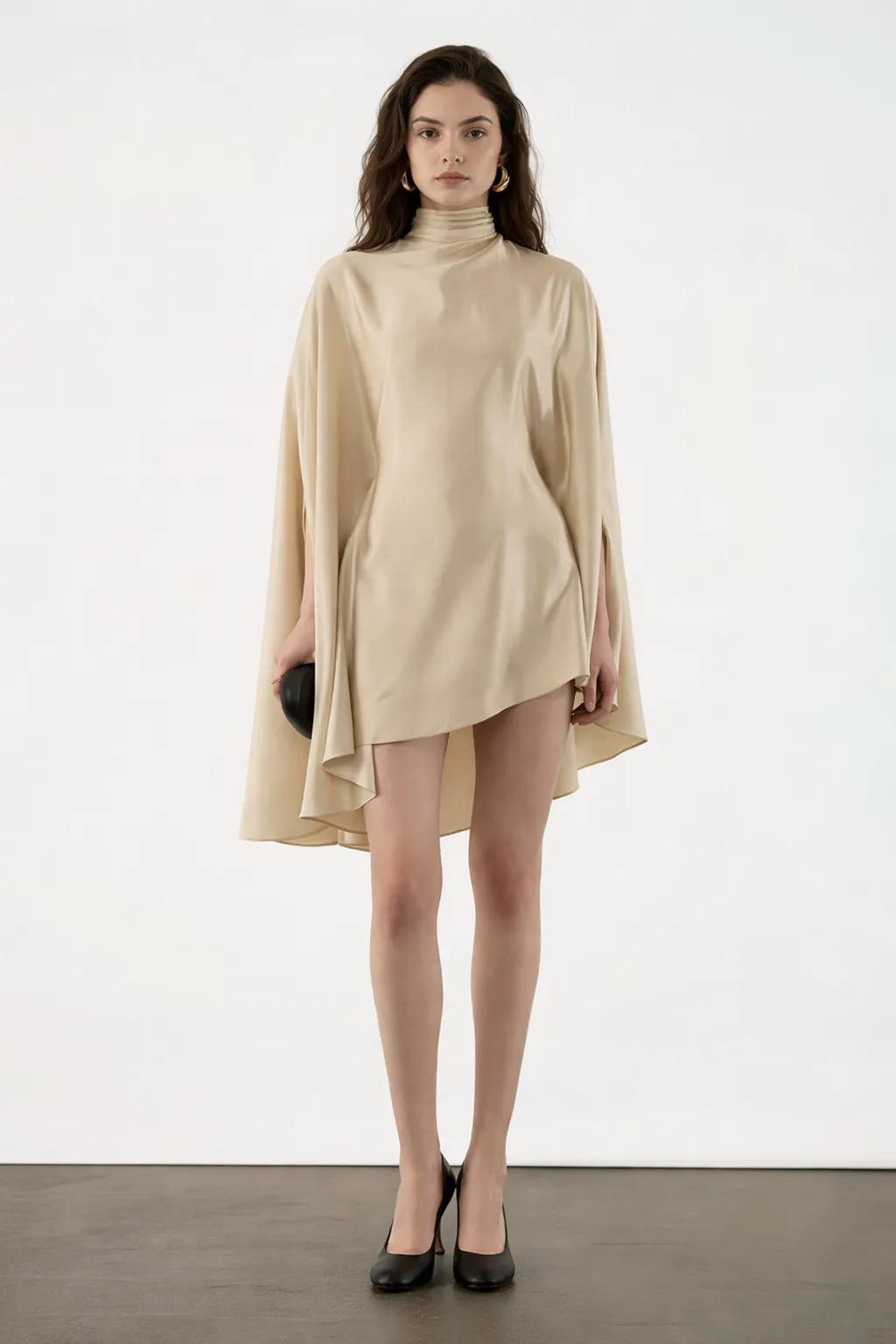 Draped Cape Sleeve Mini Dress