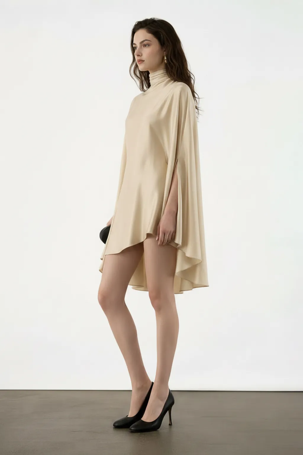 Draped Cape Sleeve Mini Dress