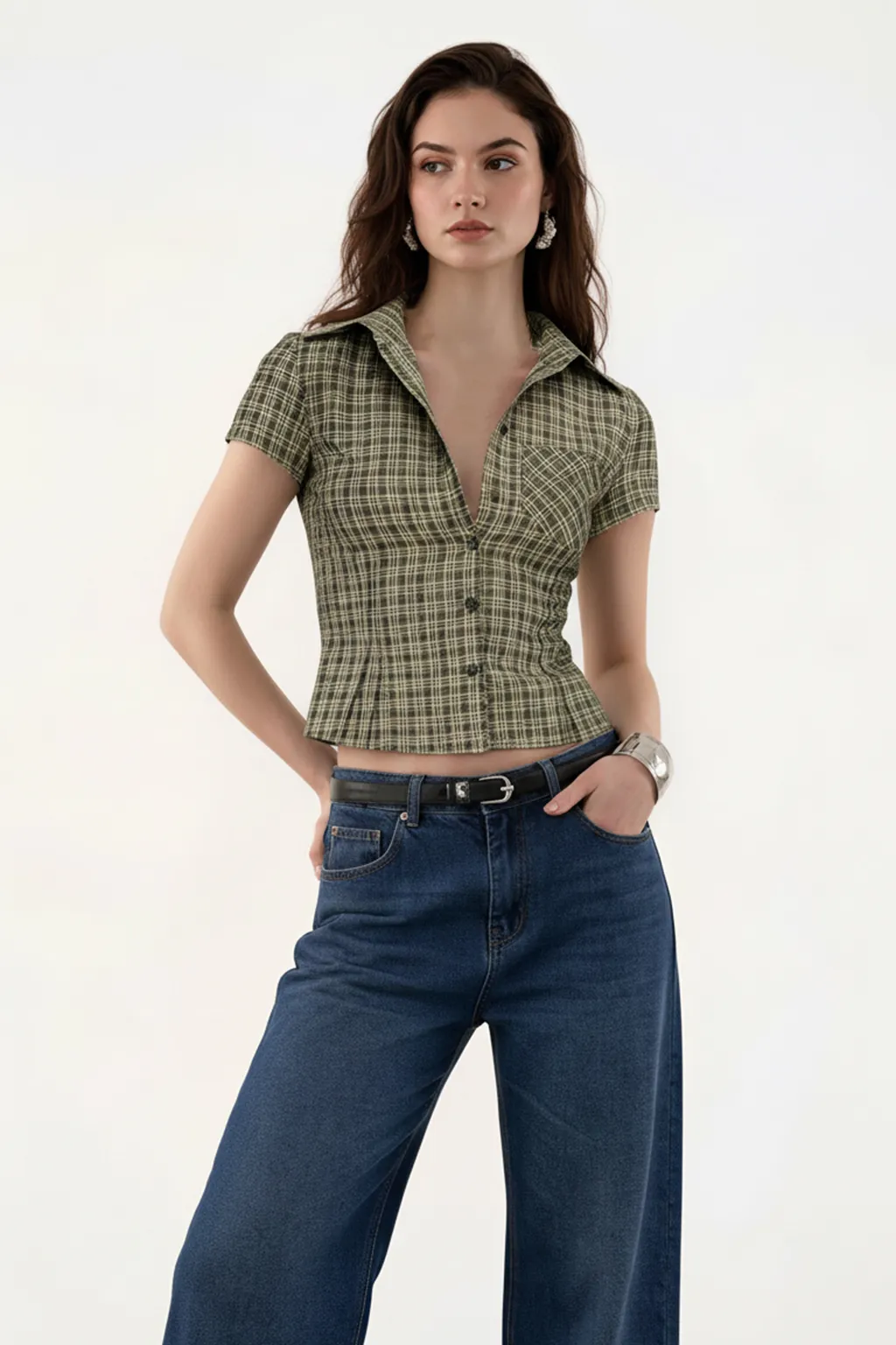 Classic Plaid Collared Crop Top