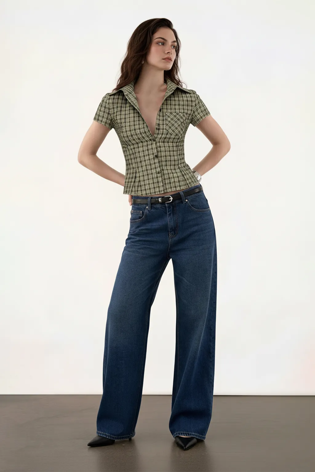 Classic Plaid Collared Crop Top
