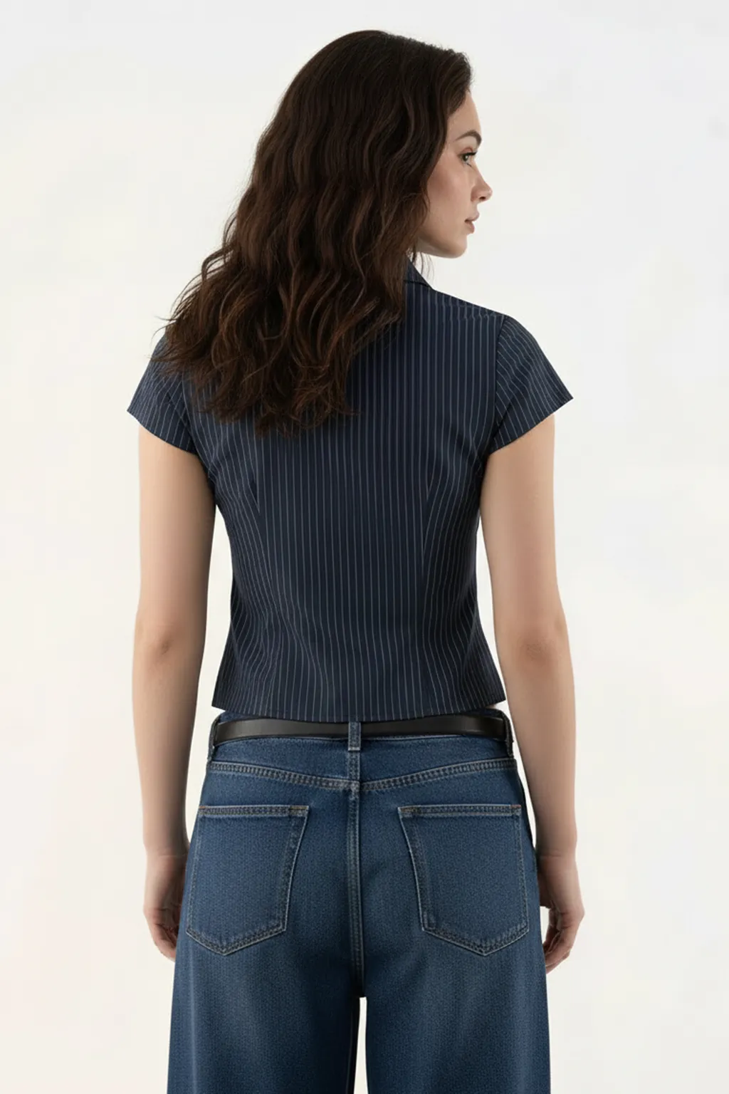 Pinstripe Collared Button-Down Top