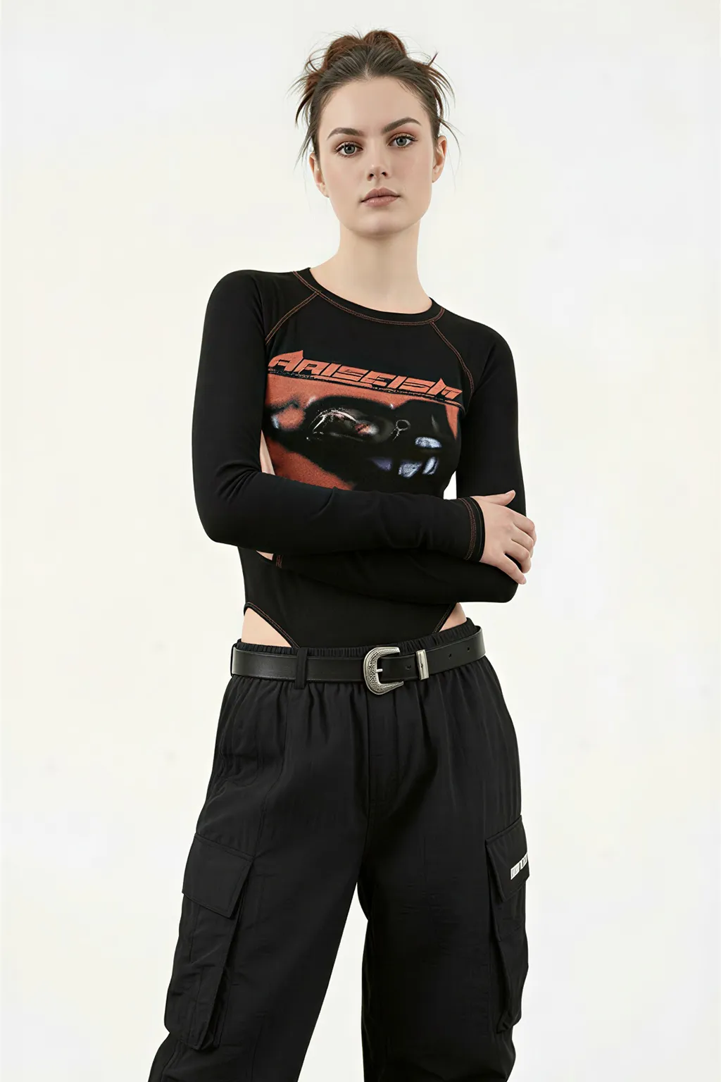 Graphic Print Fitted Crop Top