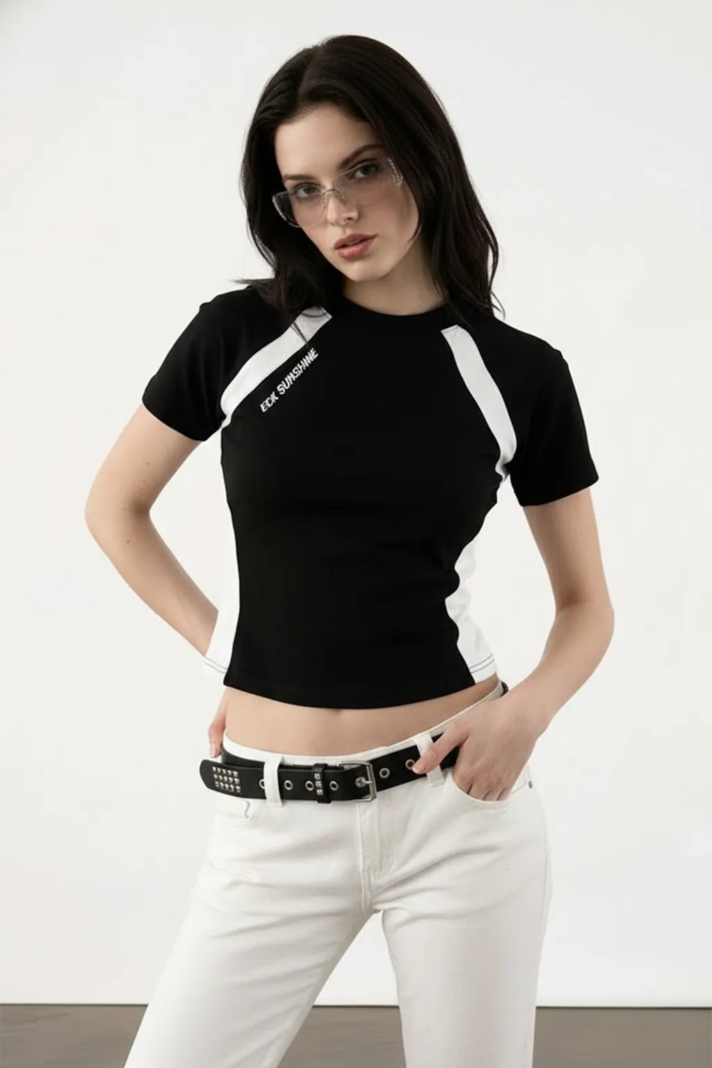 Sporty Contrast Panel Fitted Tee