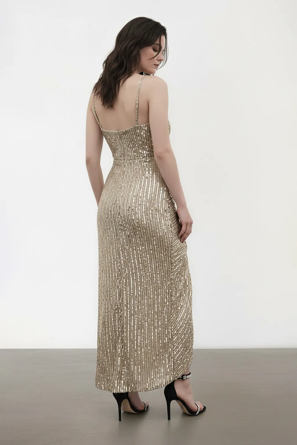 Gold Sequin Wrap Midi Dress