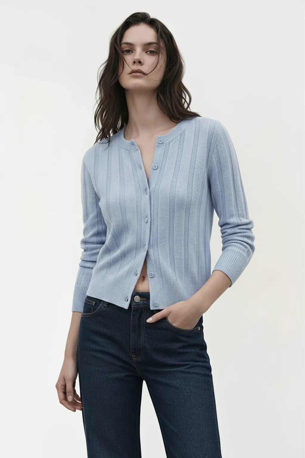Sky Blue Ribbed Cardigan