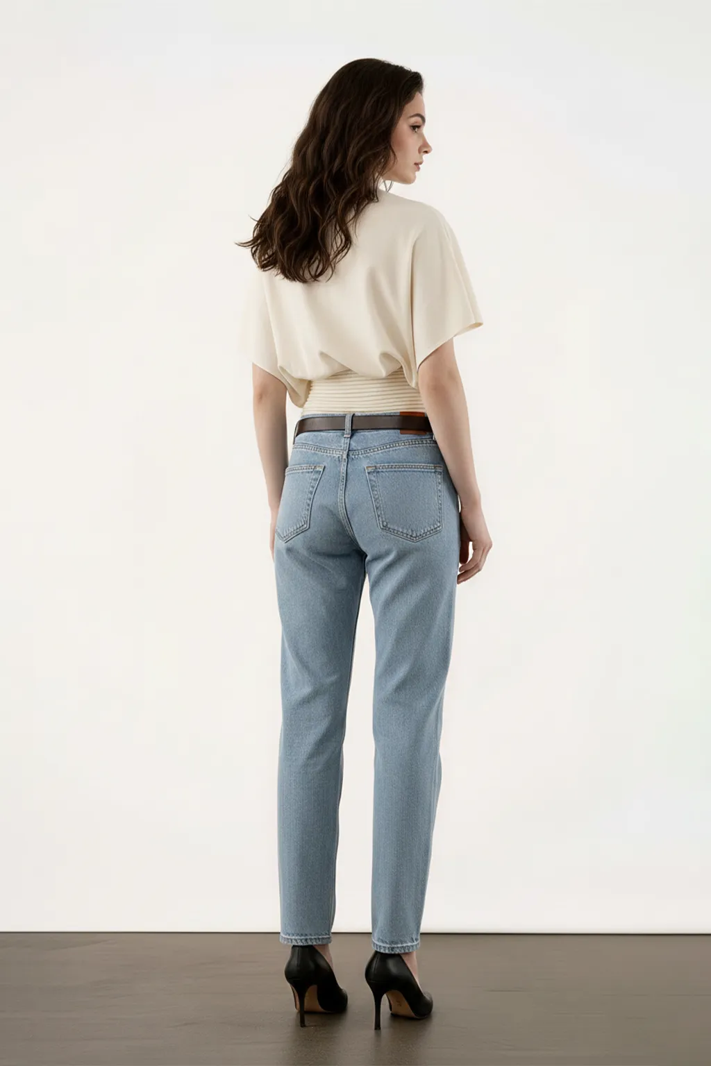 Beige High-Neck Knit Top