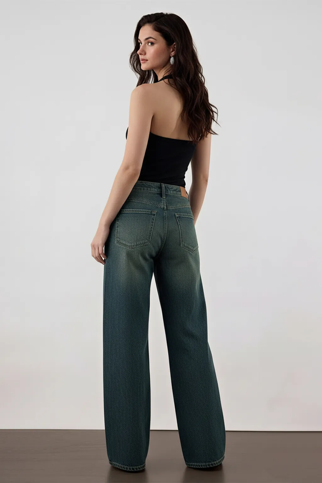 Wide-Leg Washed Denim Jeans