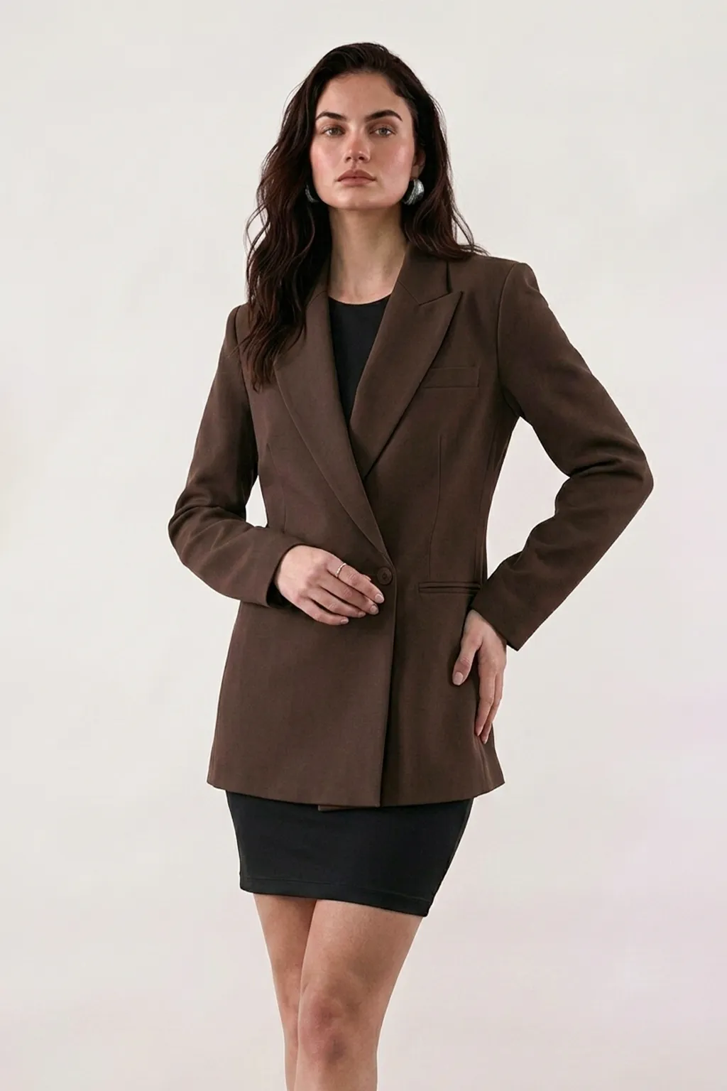 Brown Tailored Double-Breasted Blazer