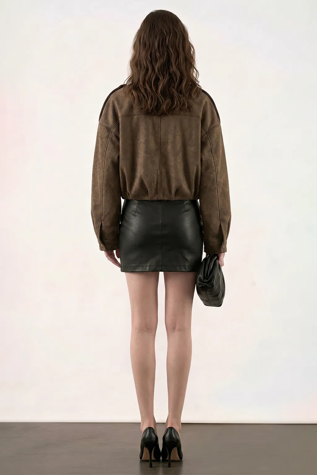Oversized Brown Faux Leather Jacket