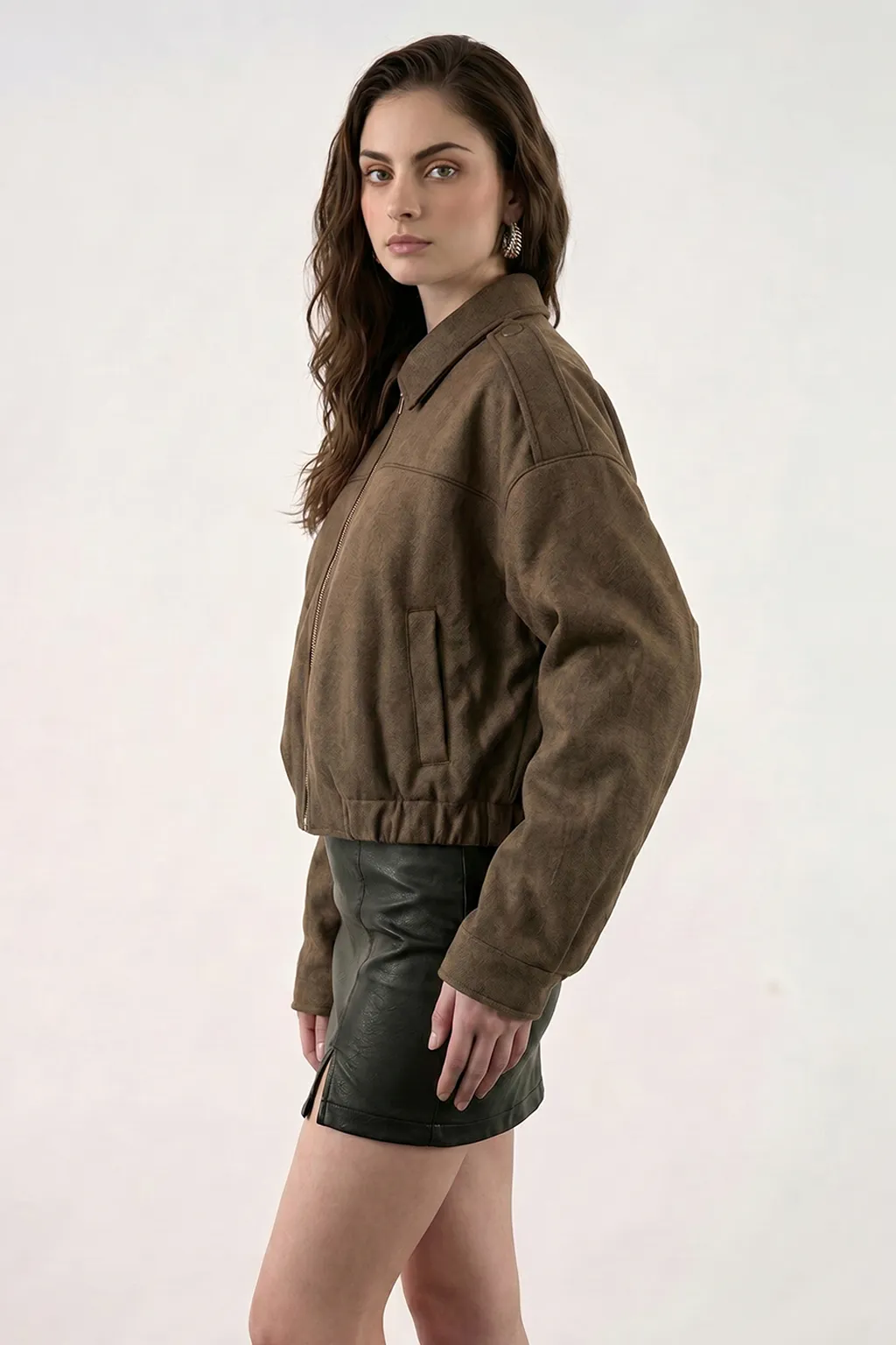 Oversized Brown Faux Leather Jacket