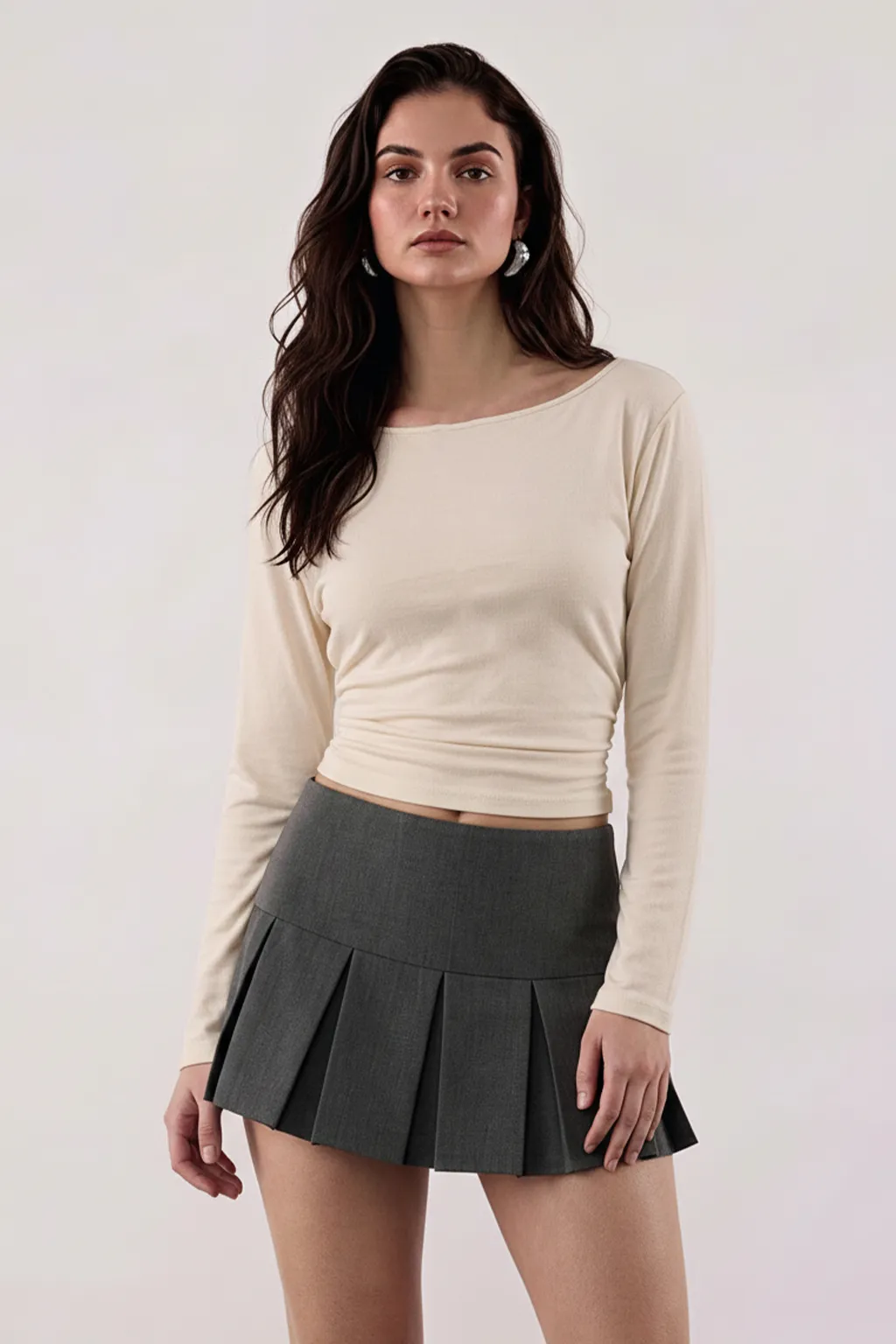 Grey Pleated Mini Skirt