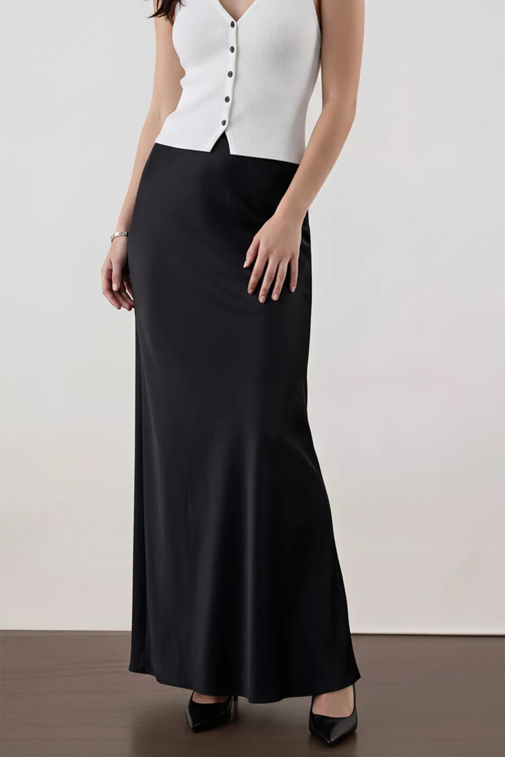 Black Satin Maxi Skirt