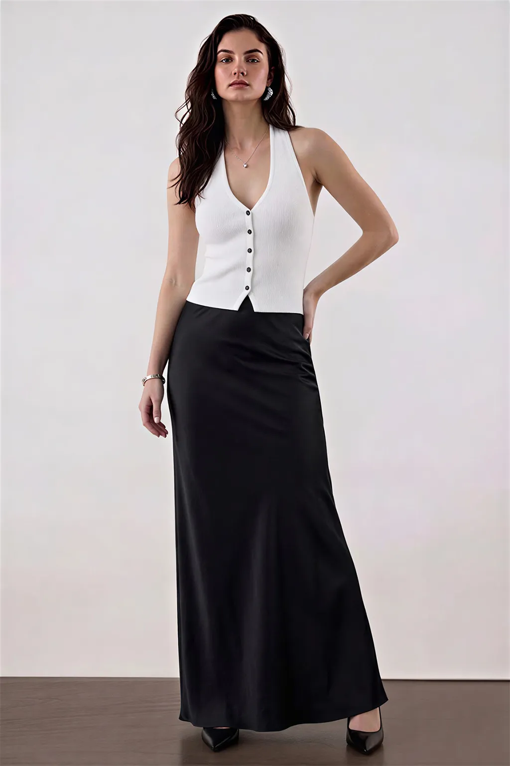Black Satin Maxi Skirt