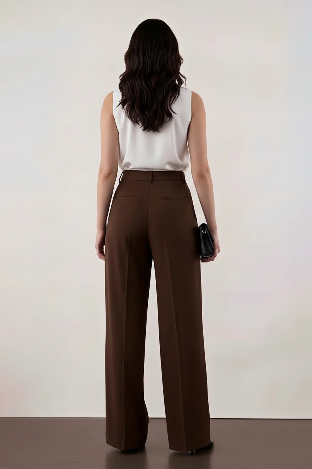 Brown Tailored Wide-Leg Trousers
