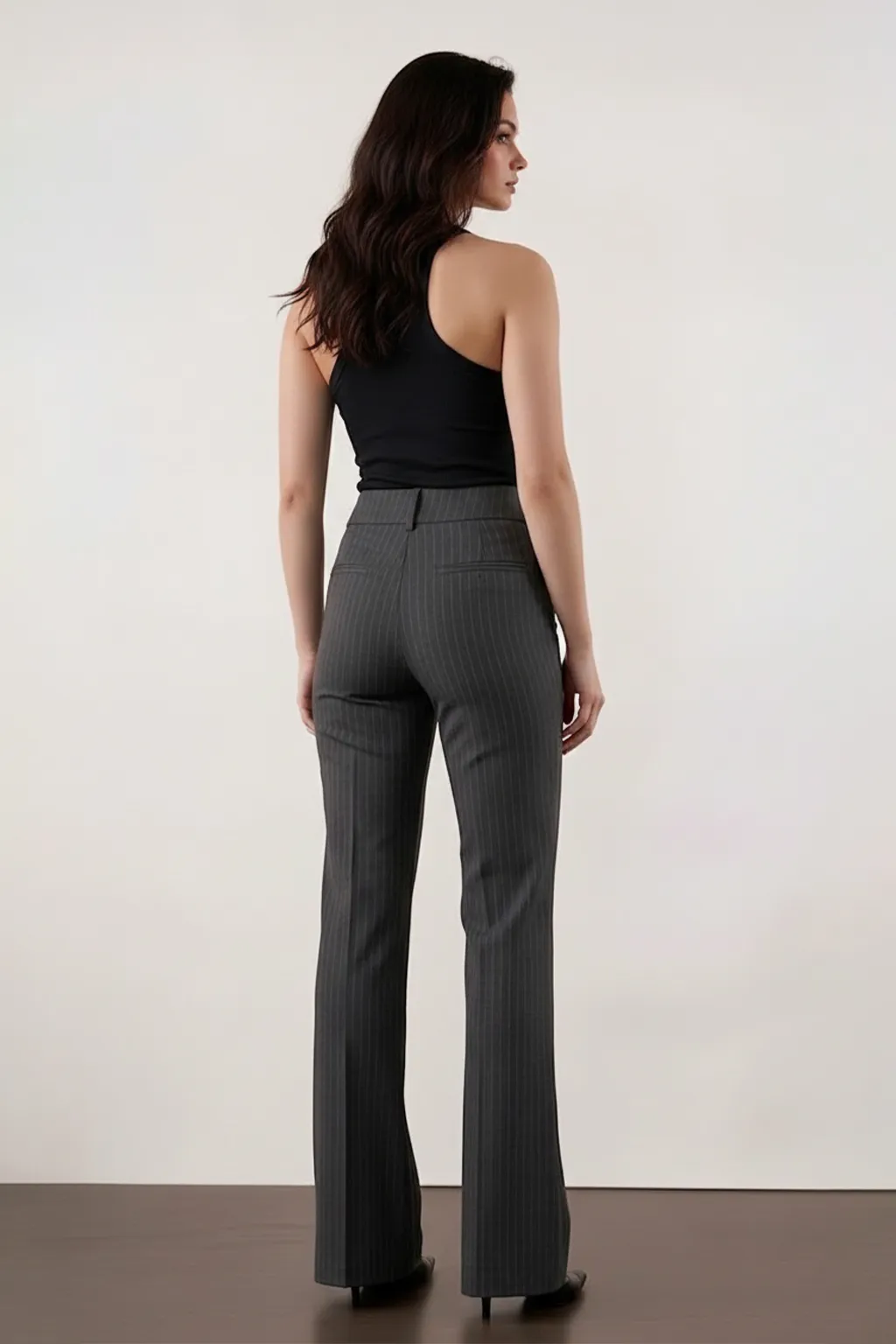 Grey Pinstripe Flared Trousers