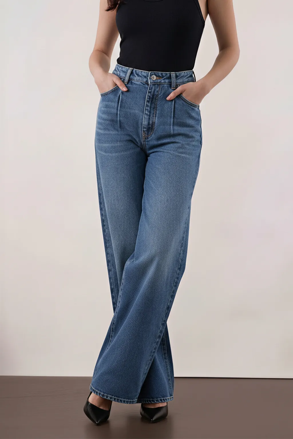 Blue Wide-Leg Denim Jeans