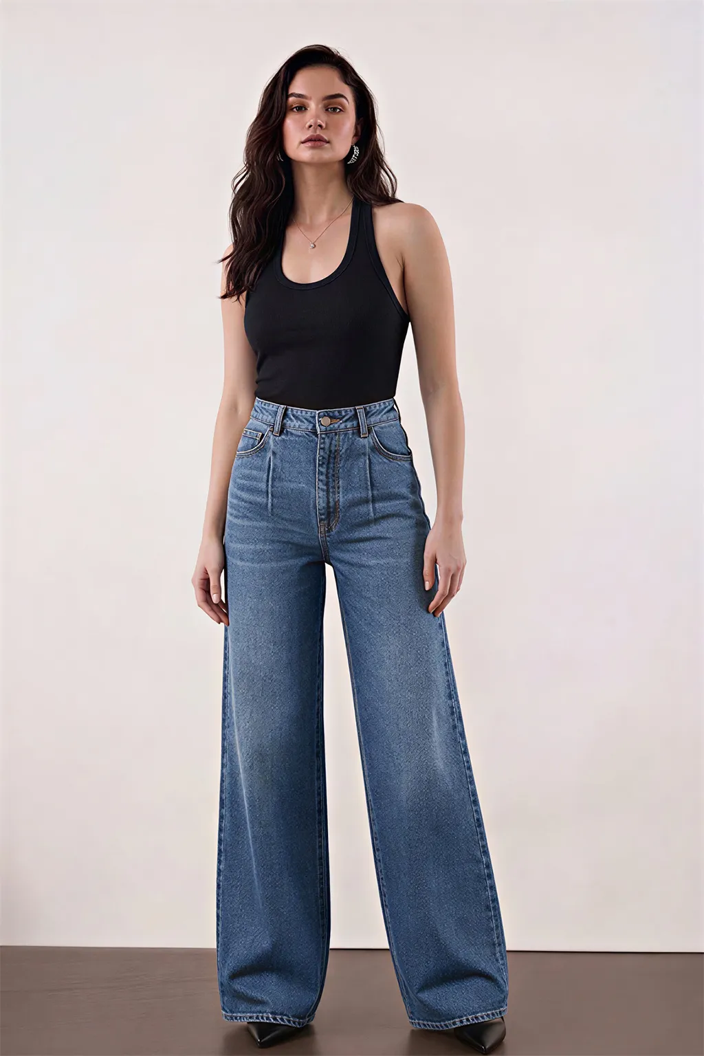 Blue Wide-Leg Denim Jeans