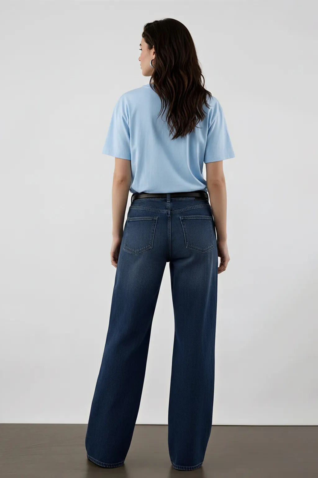 Dark Blue Wide-Leg Denim Pants