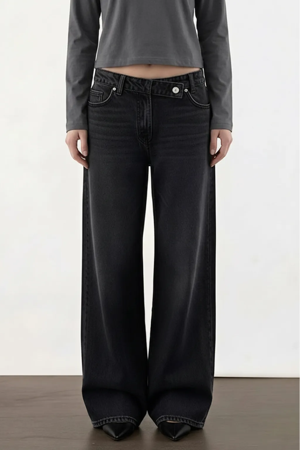 Washed Black Wide-Leg Jeans