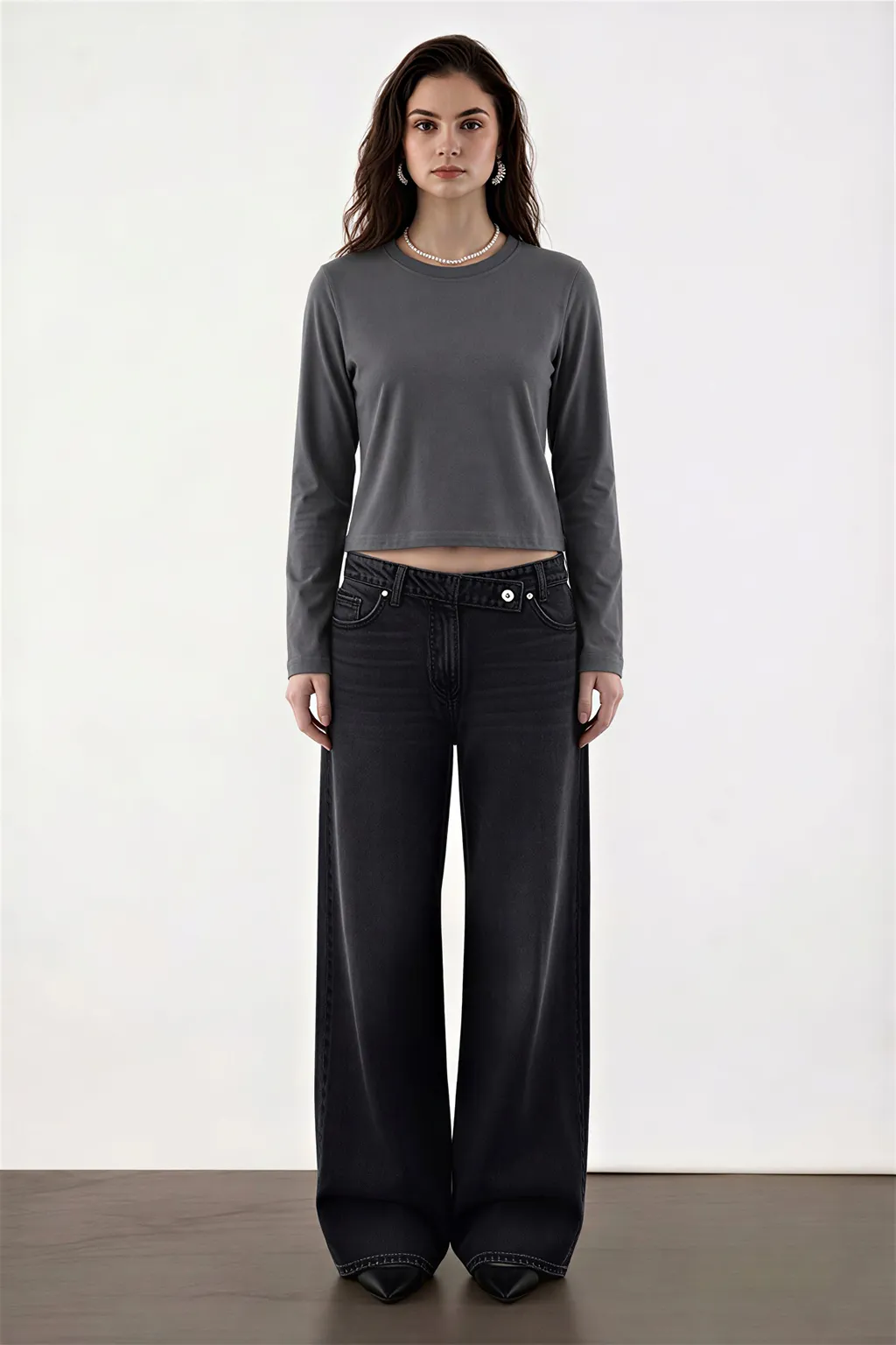 Washed Black Wide-Leg Jeans