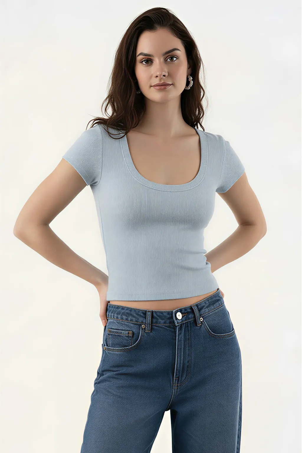 Light Blue Ribbed Crop Top