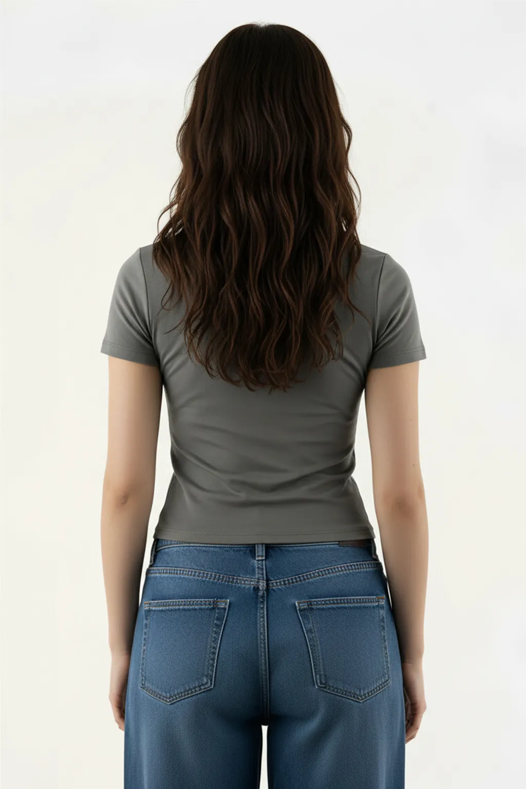 Grey Fitted Basic Crop Tee