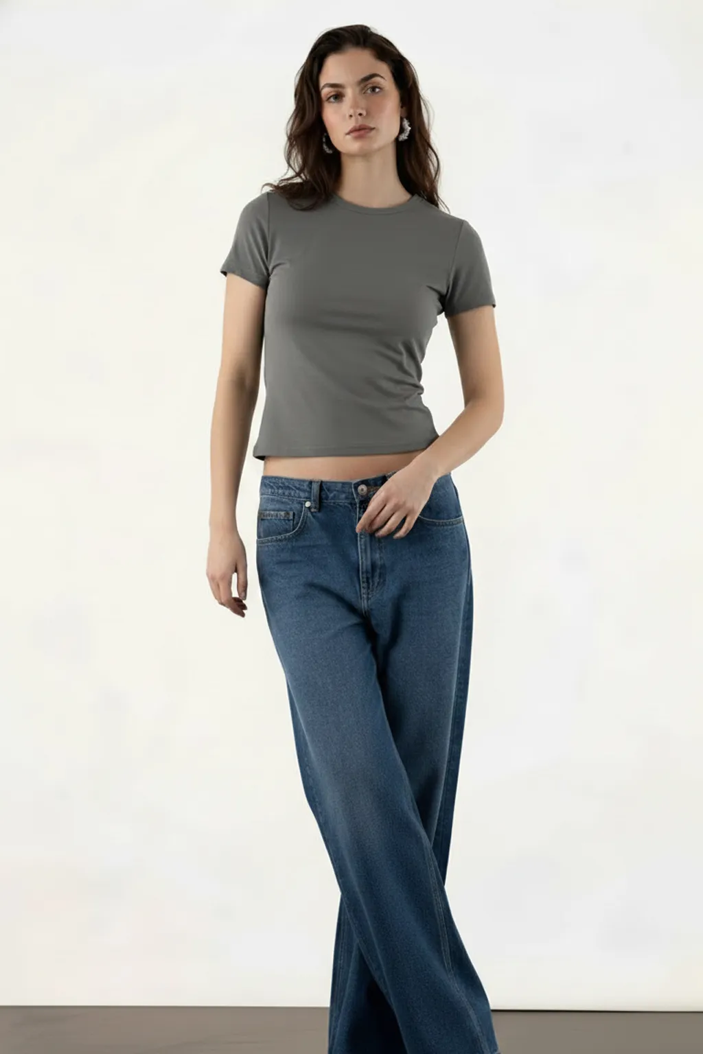 Grey Fitted Basic Crop Tee