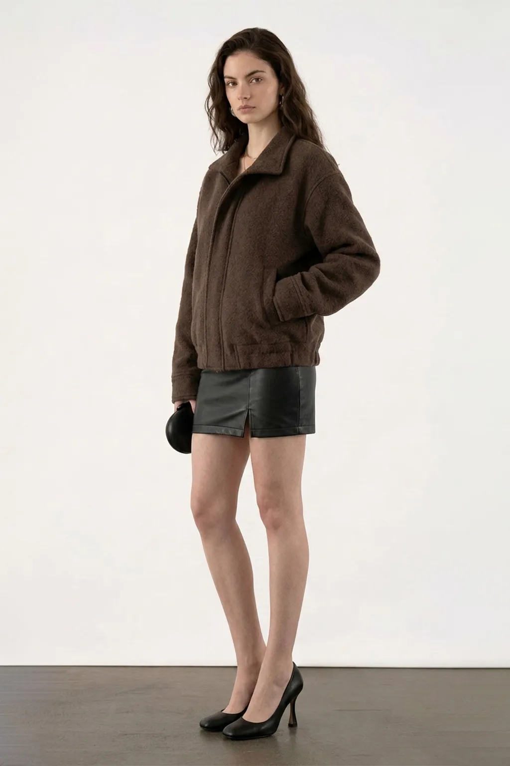 Brown Textured Zip-Up Jacket