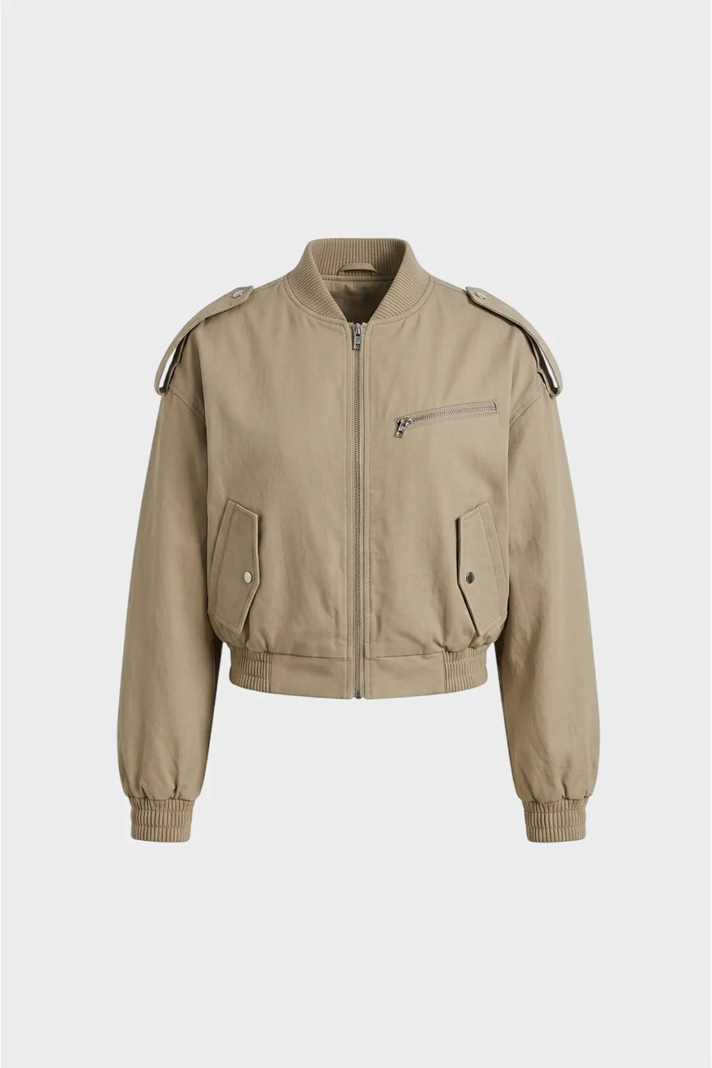 Beige Cropped Bomber Jacket