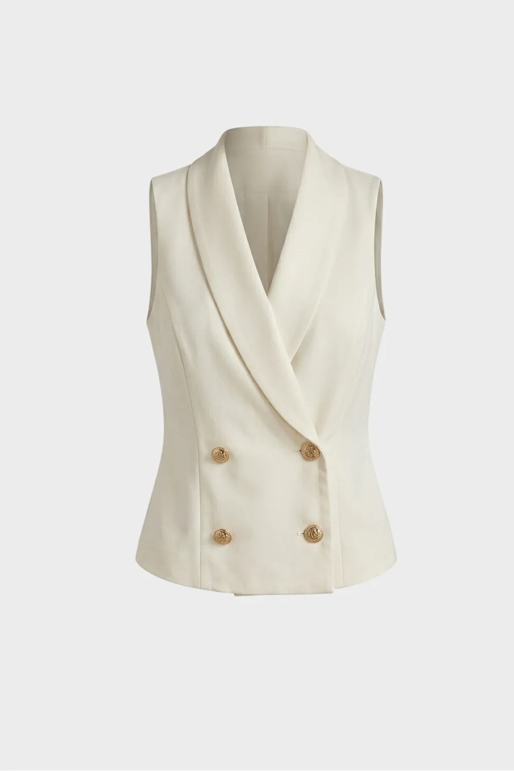 Cream Double-Breasted Sleeveless Waistcoat