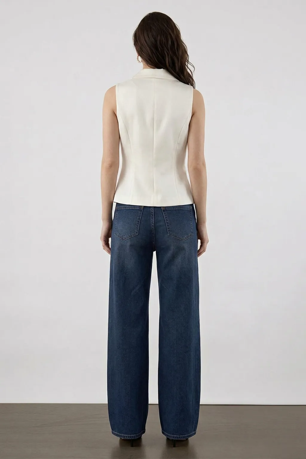 Cream Double-Breasted Sleeveless Waistcoat