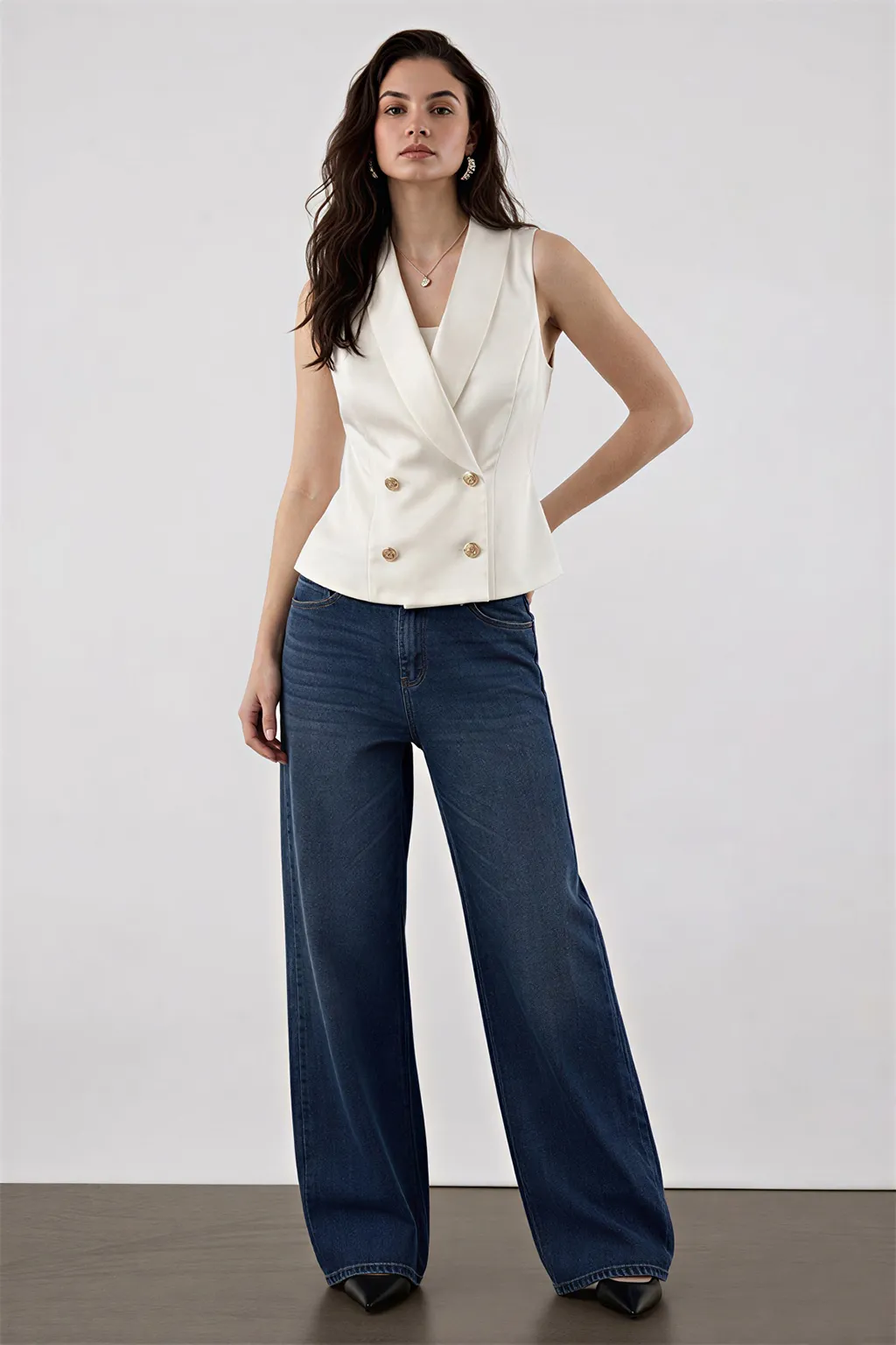 Cream Double-Breasted Sleeveless Waistcoat