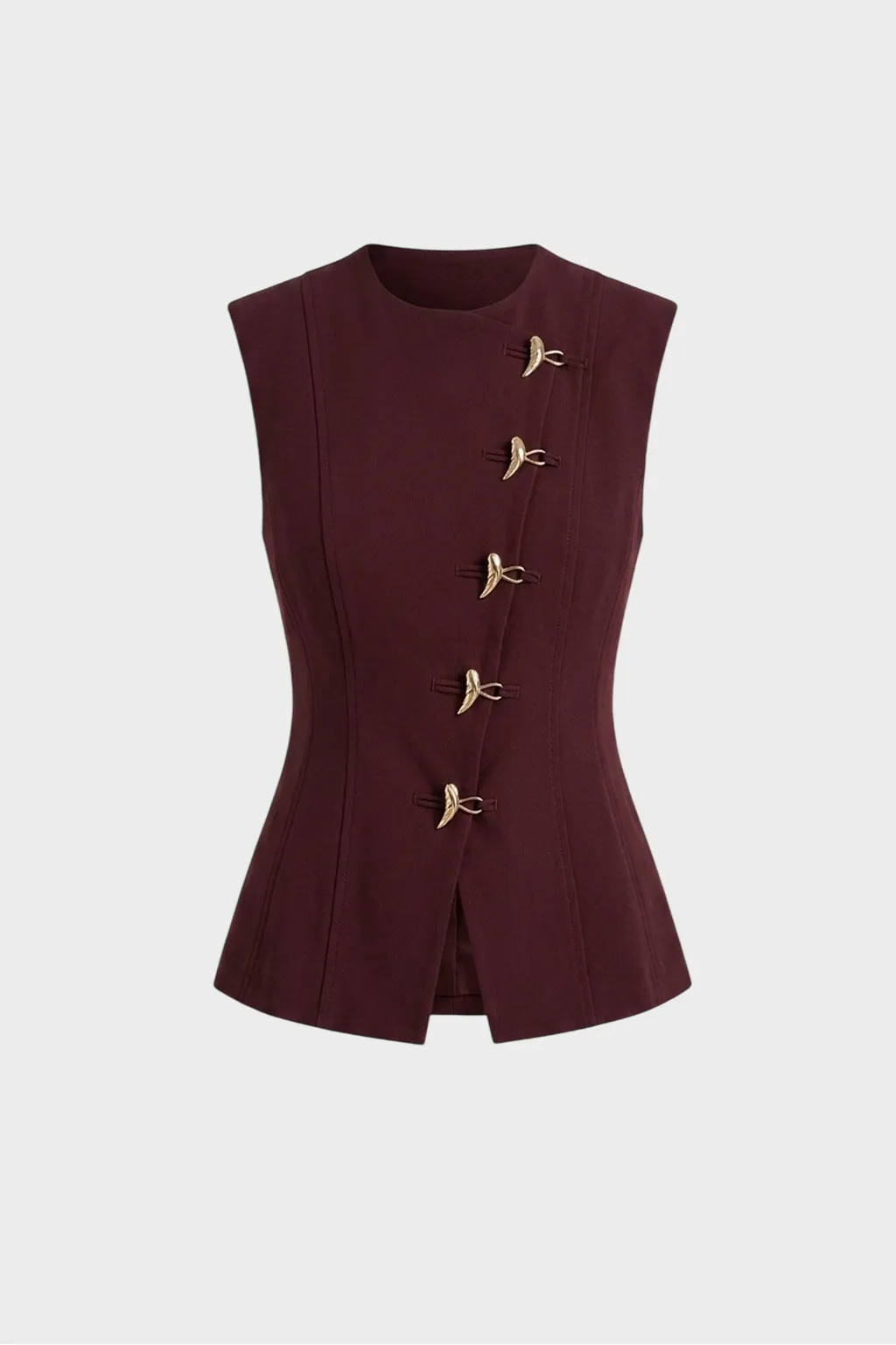 Burgundy Structured Buttoned Waistcoat