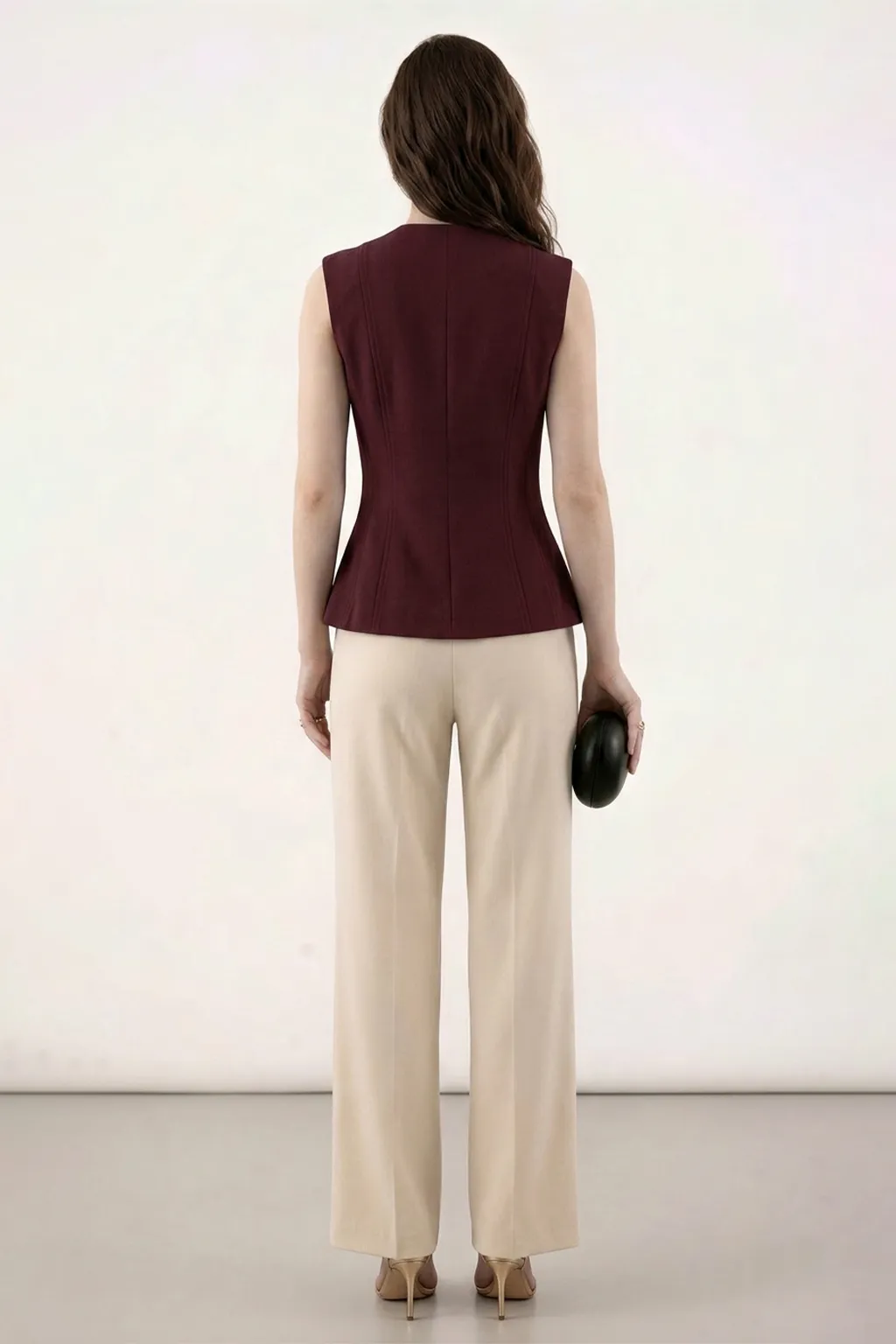 Burgundy Structured Buttoned Waistcoat