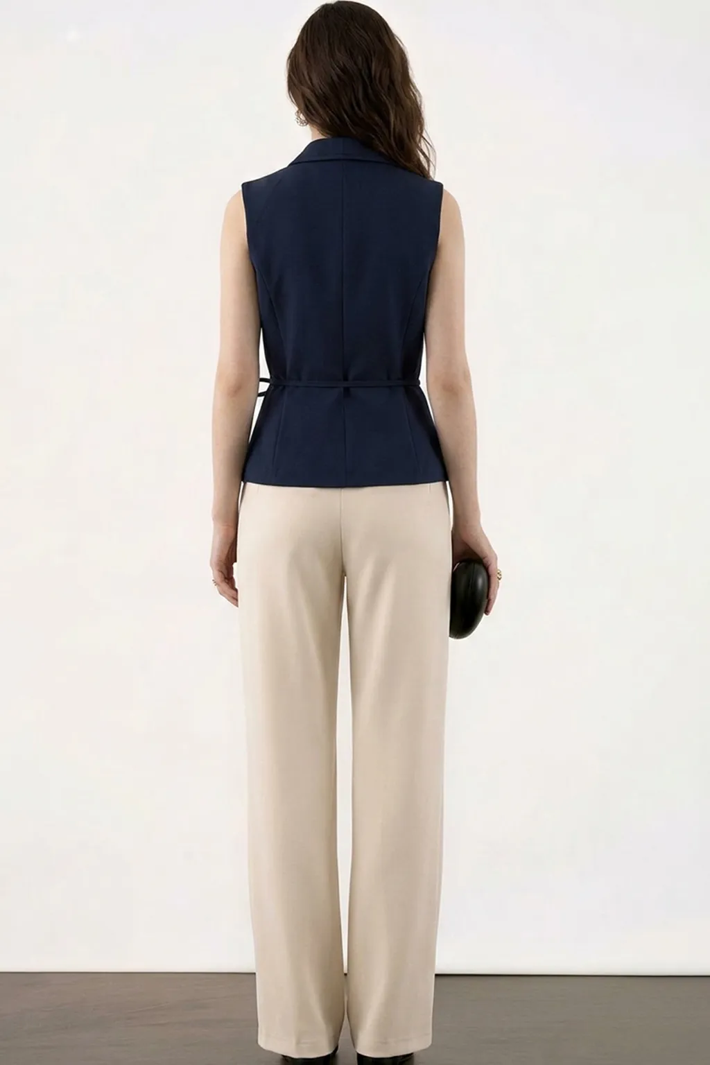 Navy Wrap Sleeveless Waistcoat