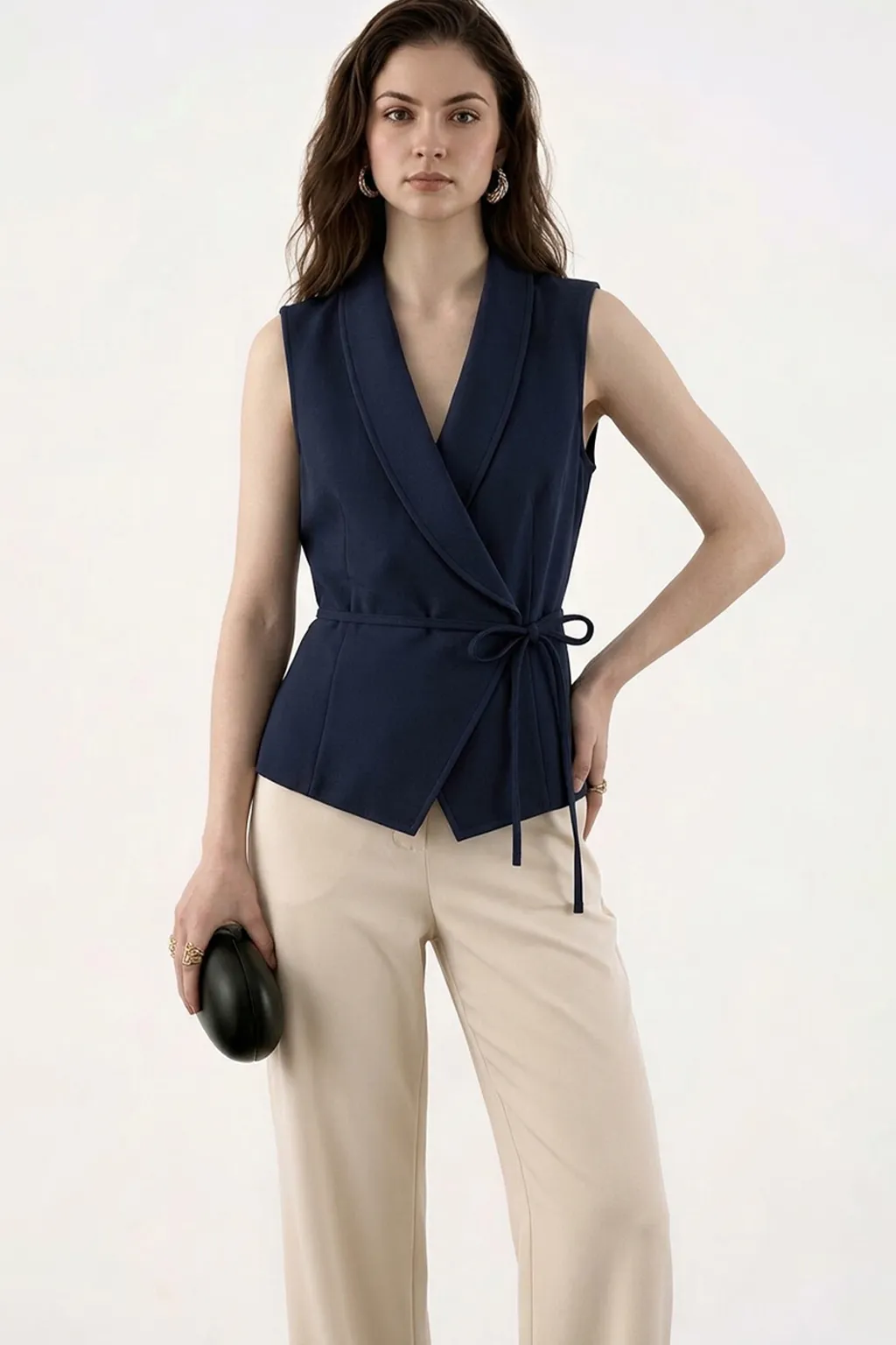 Navy Wrap Sleeveless Waistcoat