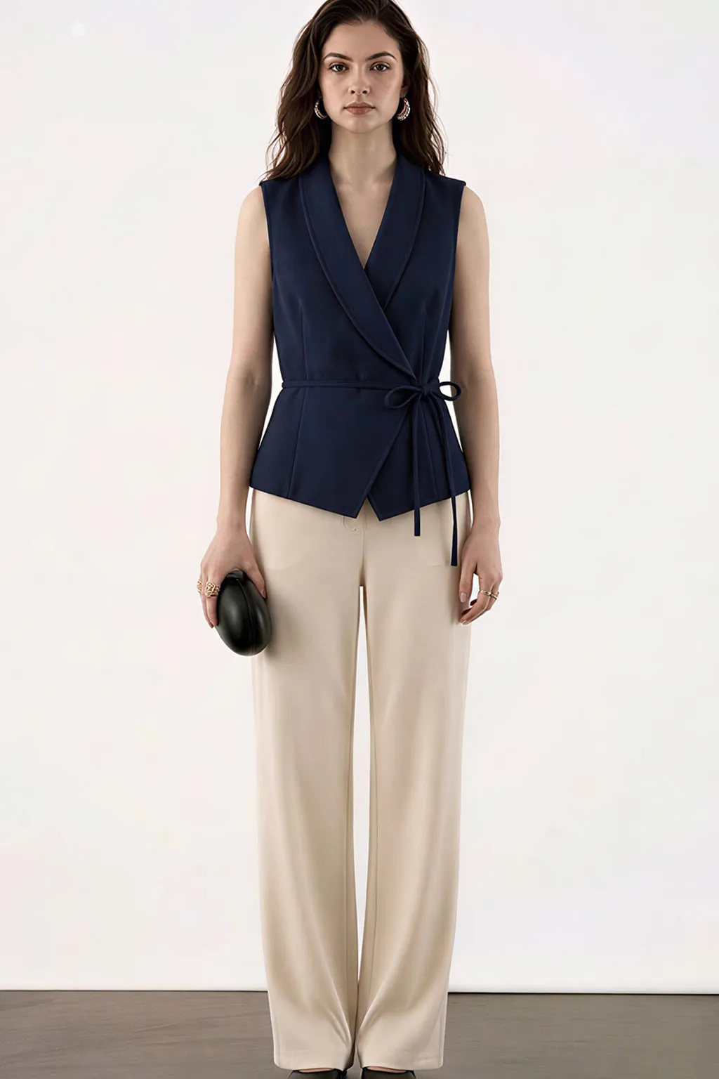 Navy Wrap Sleeveless Waistcoat